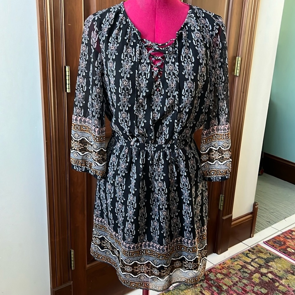 Madewell  Boho dress  peasant style lace up V front  elastic waist  Size 2 NWOT